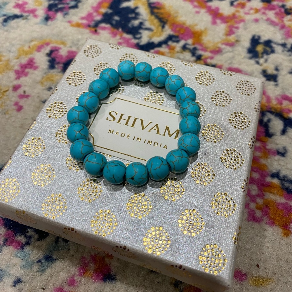 Turquoise Blue Marble Beaded Bracelet